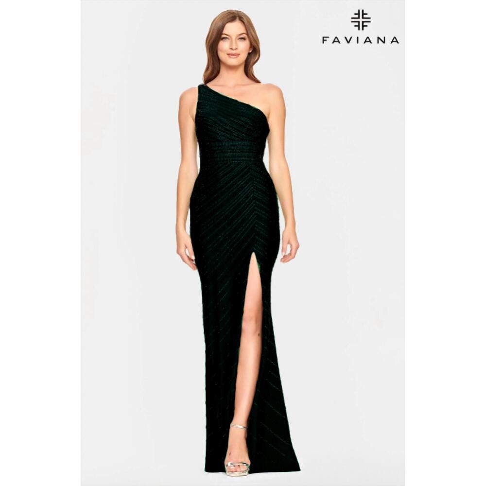 NEW FAVIANA hot stone one-shoulder prom dress in black